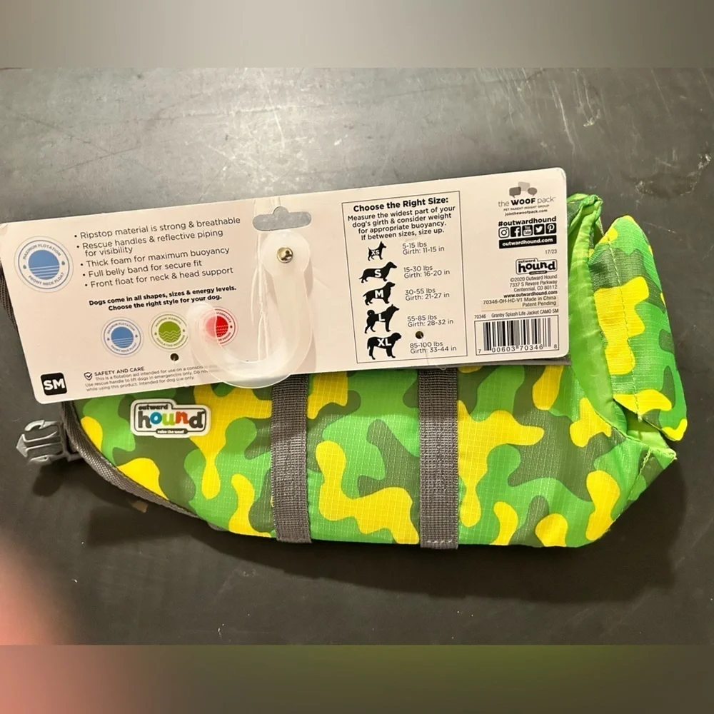 Outward Hound Green and Yellow Granby Splash Life Jacket